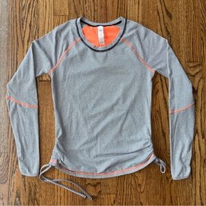 Lucy Tech Top Activewear Gray Orange Cinched Drawstring Bottom Shirt Women Small